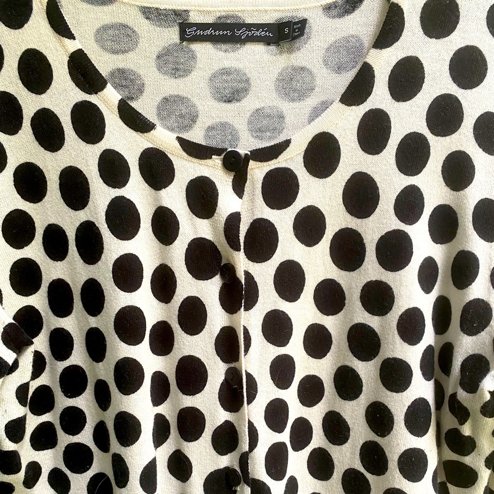 Gudrun Sjoden cardigan, SM, black/white dots. Pristine!